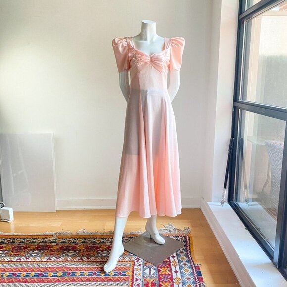 Vintage  Simon Chang Pastel Pink Puff Sleeve Midi Dress S - Picture 3 of 9